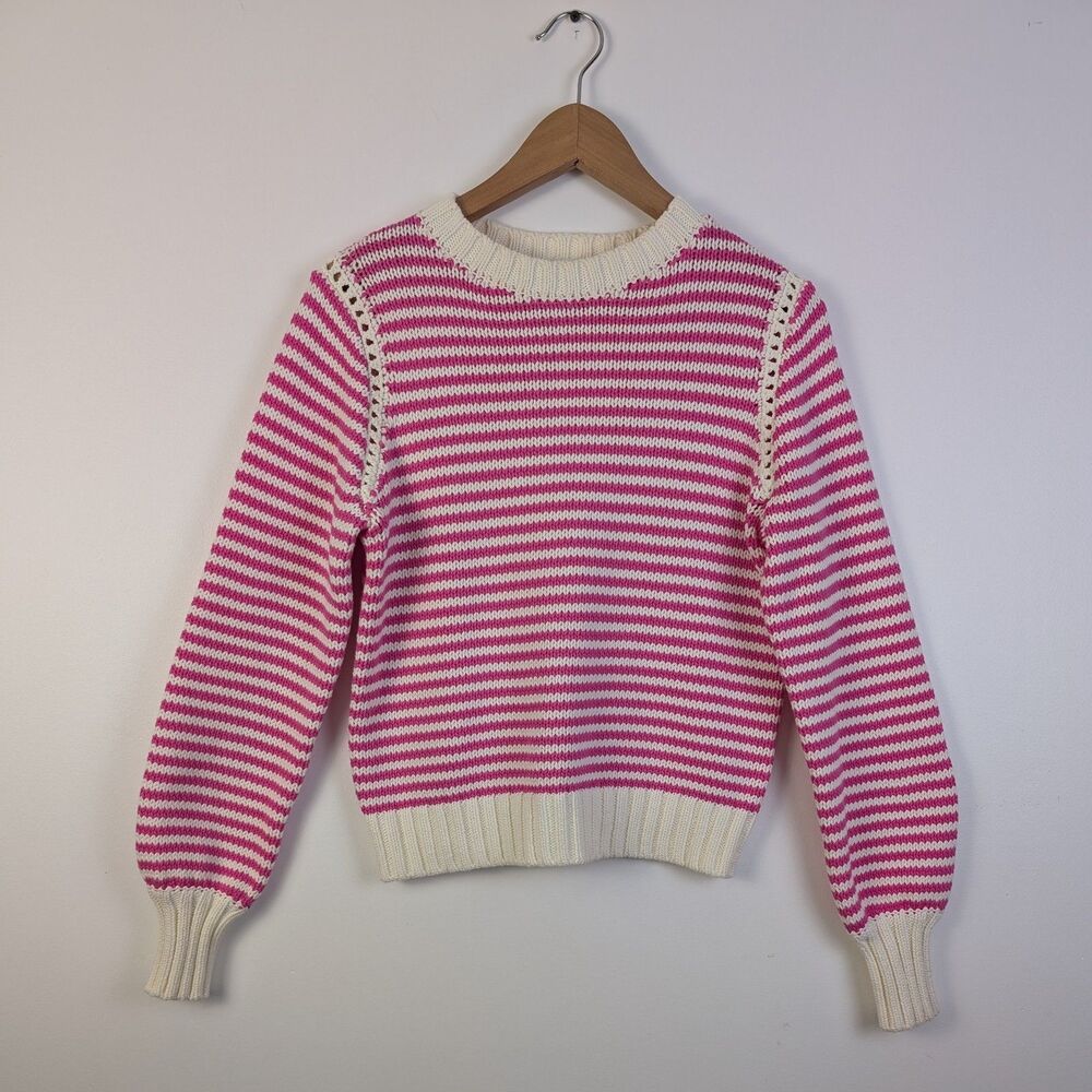 Michael Stars Casey Flamingo Stripe Pink & White Crewneck Pullover Sweater